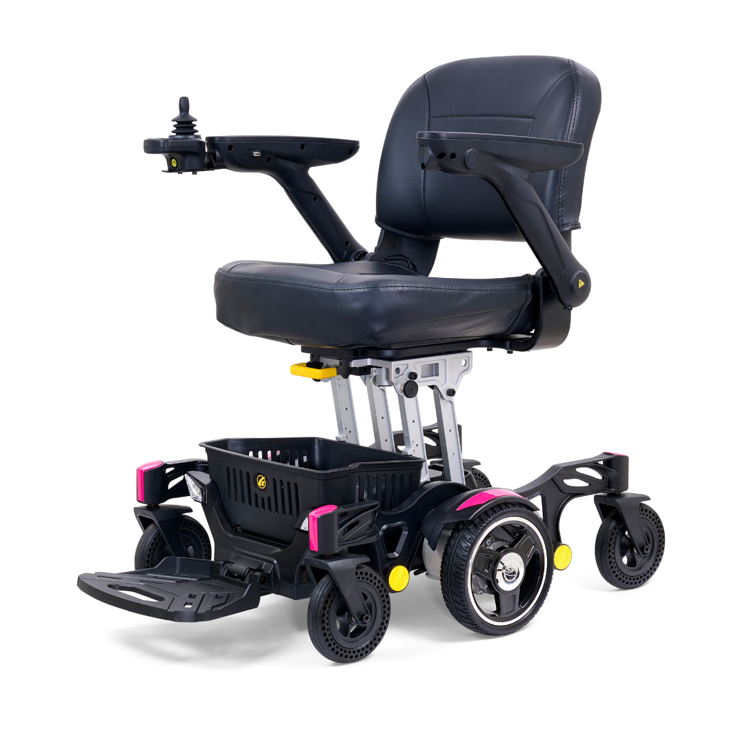 Golden Tech GP130 FAA Approved Buzzaround CarryOn Portable Power Wheelchair - Orchid Pink front left